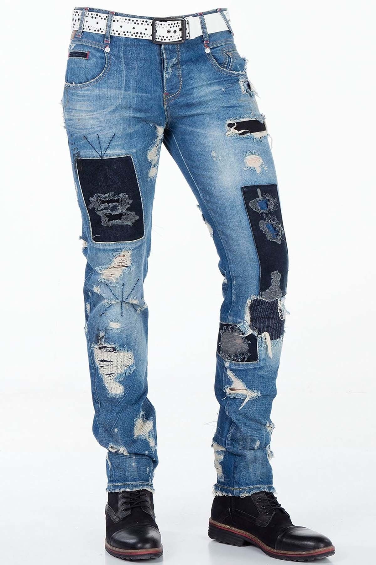 CD347 Jeans cómodos para hombres en un aspecto destruido elegante
