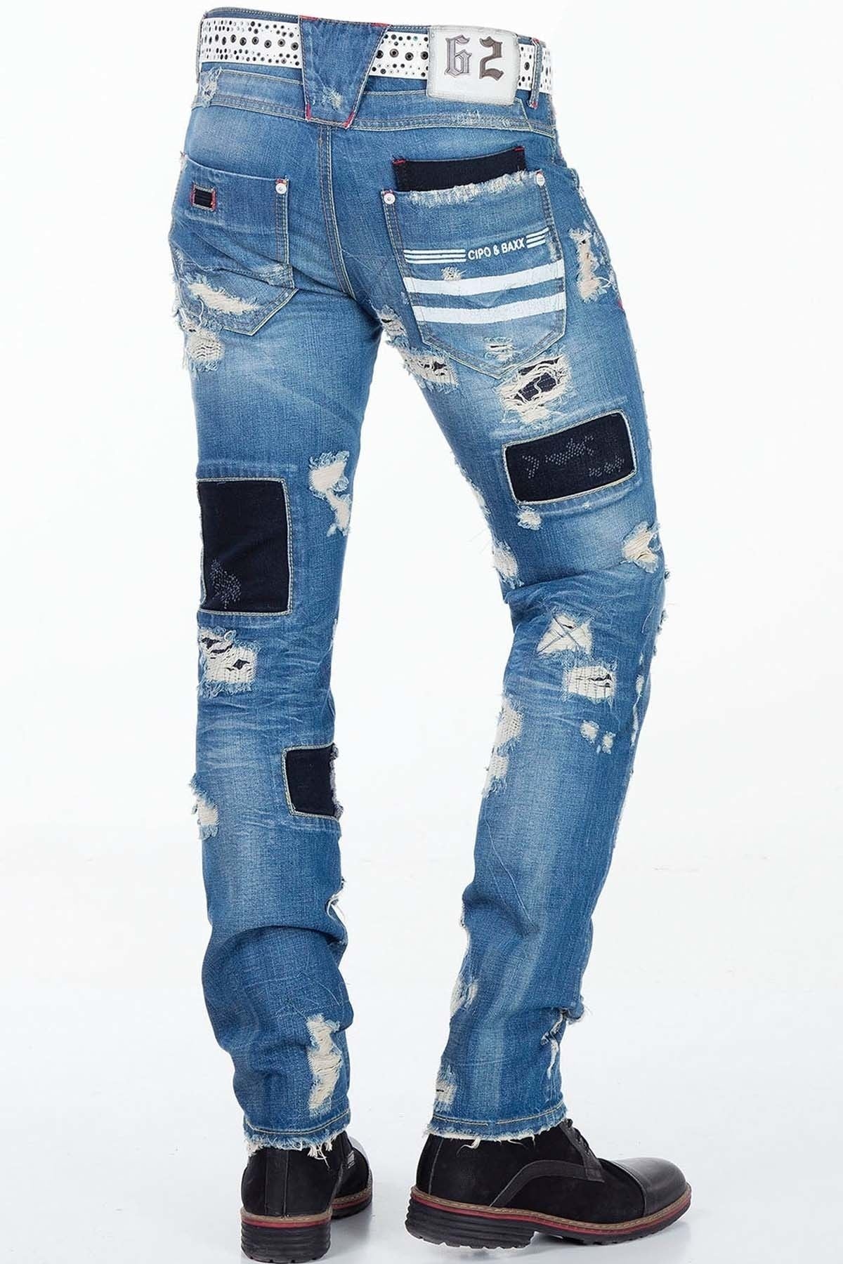 CD347 Jeans cómodos para hombres en un aspecto destruido elegante