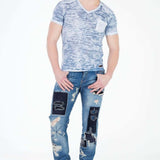 CD347 men's comfortable jeans in stylish destroyed look