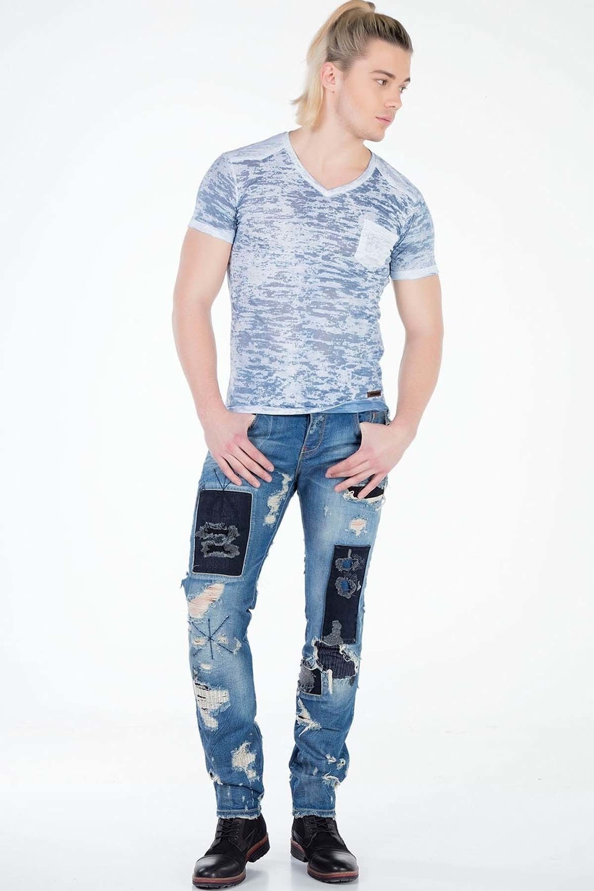 CD347 Jeans cómodos para hombres en un aspecto destruido elegante