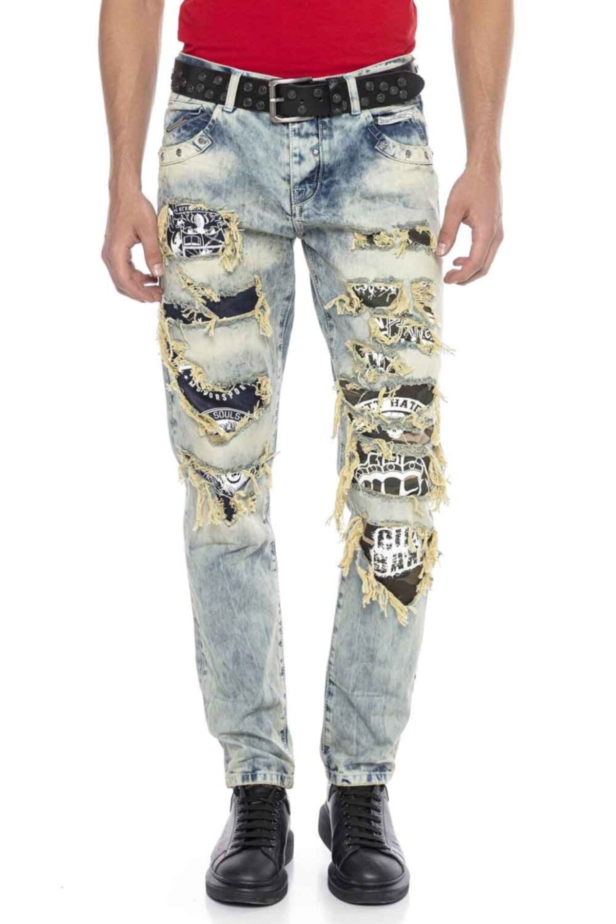 CD337 Jeans cómodos para hombres con elementos destruidos