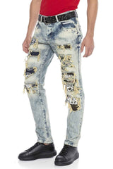 CD337 Jeans cómodos para hombres con elementos destruidos
