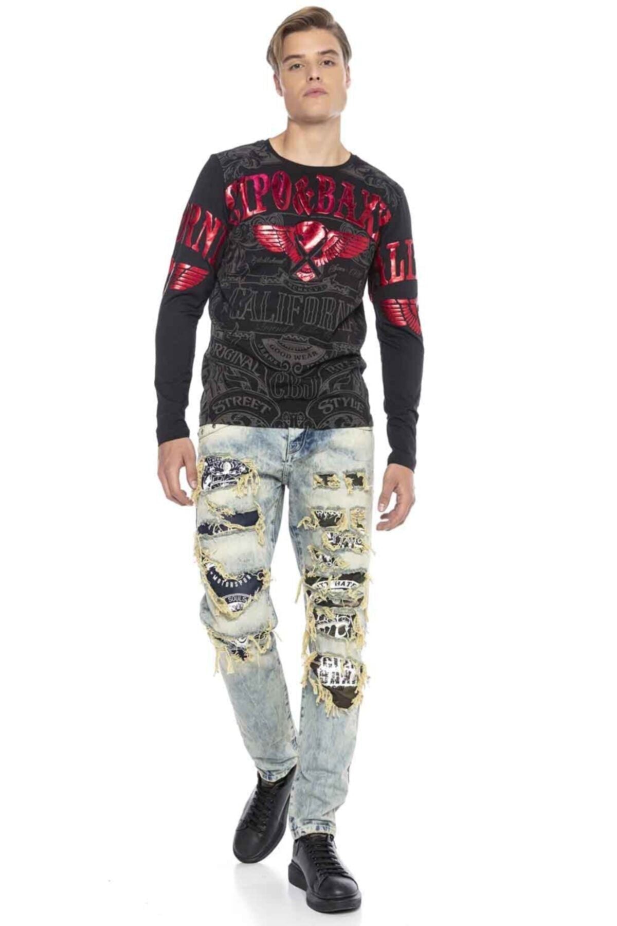 CD337 Jeans cómodos para hombres con elementos destruidos