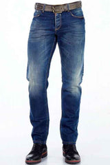 Jeans cómodos para hombres CD331 con ajuste recto de lavado sutil