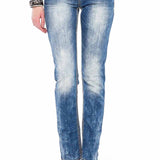 WD201 Damen Slim-Fit-Jeans mit weißen Nähten in Straight Fit