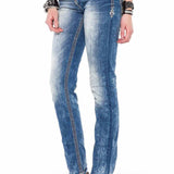 WD201 Damen Slim-Fit-Jeans mit weißen Nähten in Straight Fit