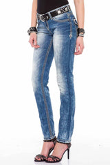 WD201 Jeans slim pour femme avec coutures blanches en coupe droite
