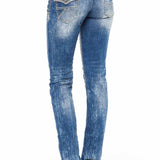 WD201 Damen Slim-Fit-Jeans mit weißen Nähten in Straight Fit