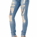 WD338 Donne jeans comodi con elementi distrutti speciali in vestibilità magra