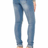 WD338 Donne jeans comodi con elementi distrutti speciali in vestibilità magra