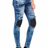 WD346 Damen Röhrenjeans mit angesagten Applikationen