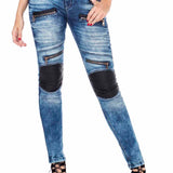 WD346 Damen Röhrenjeans mit angesagten Applikationen