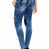 WD346 Damen Röhrenjeans mit angesagten Applikationen