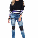 WD346 Damen Röhrenjeans mit angesagten Applikationen