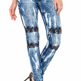 WD368 Jean skinny pour femme avec broderie à la mode