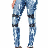 WD368 Jean skinny pour femme avec broderie à la mode