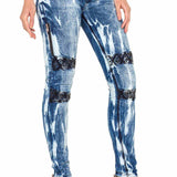 WD368 Jean skinny pour femme avec broderie à la mode