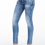 WD309 – Damen Jeans mit Strass-Details und modischer Waschung