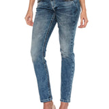 WD401–Damen Jeans mit Strass und Stickerei