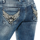 WD401–Damen Jeans mit Strass und Stickerei
