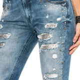 WD406 Damen Jeans – Strass-Destroyed-Style mit besonderer Waschung