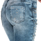 WD406 Damen Jeans – Strass-Destroyed-Style mit besonderer Waschung