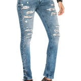 WD406 Damen Jeans – Strass-Destroyed-Style mit besonderer Waschung