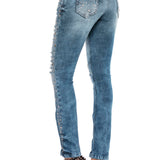 WD406 Damen Jeans – Strass-Destroyed-Style mit besonderer Waschung
