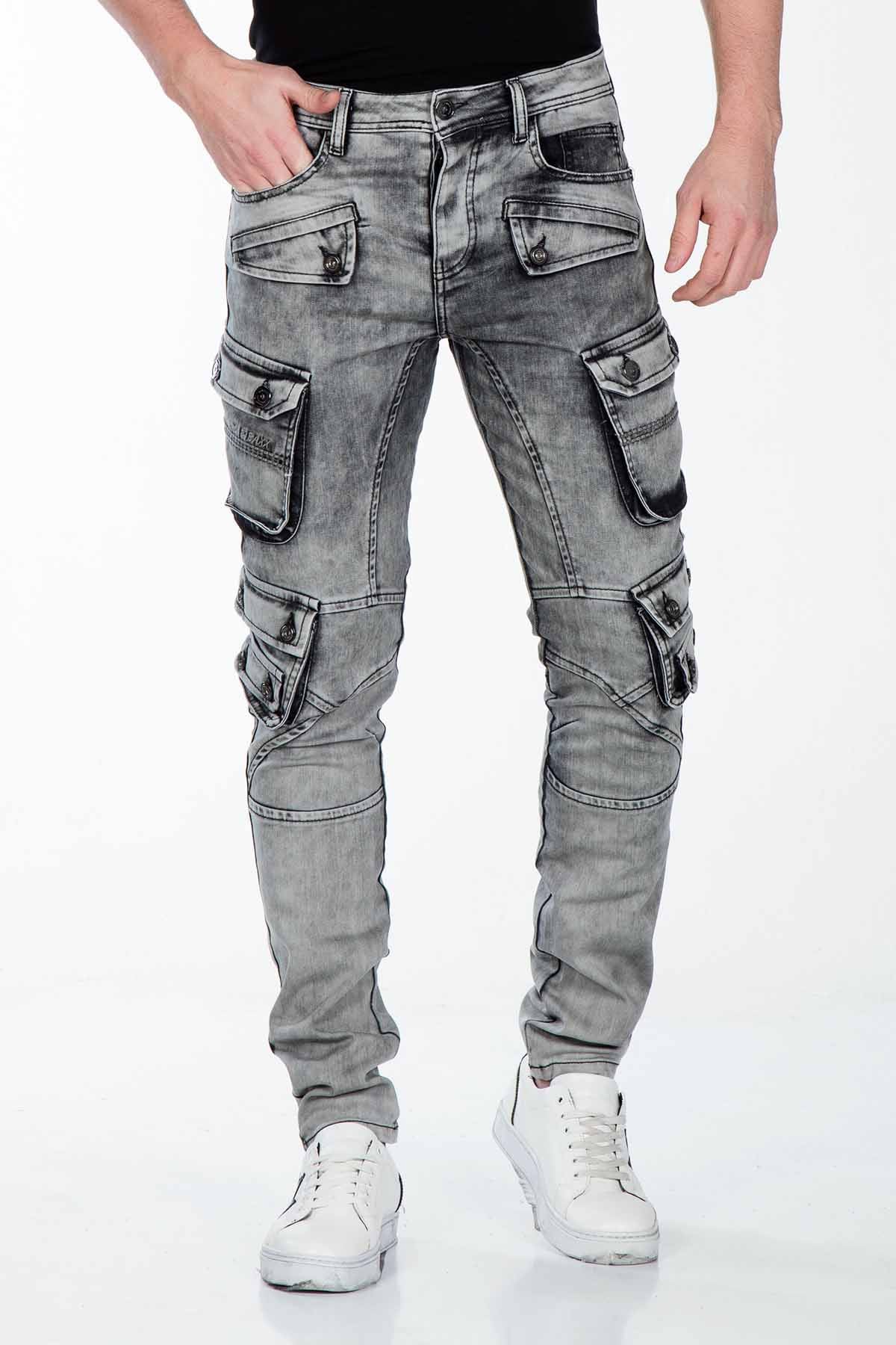 CD429 Jeans slim pour hommes avec poches cargo