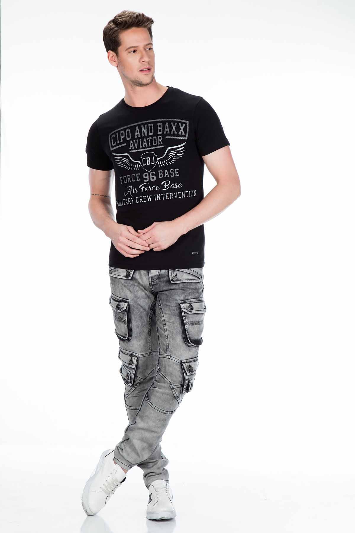 CD429 Jeans slim pour hommes avec poches cargo