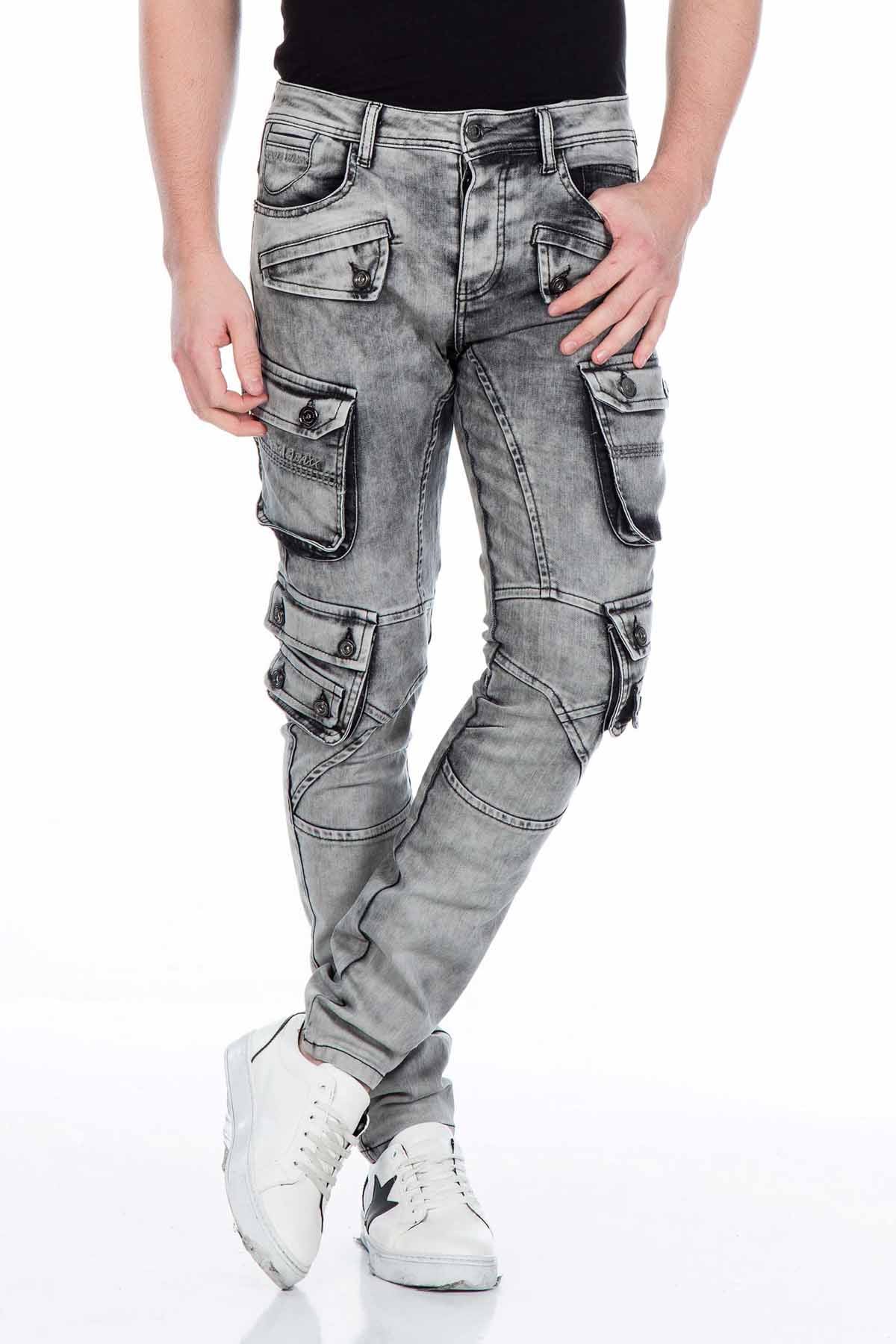 CD429 Jeans slim pour hommes avec poches cargo