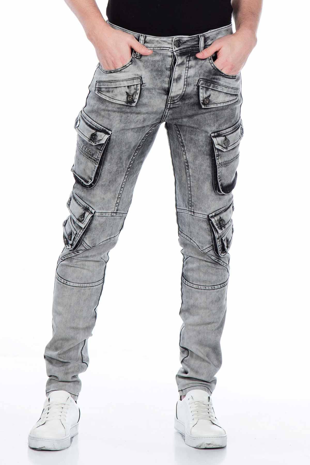 CD429 Jeans slim pour hommes avec poches cargo