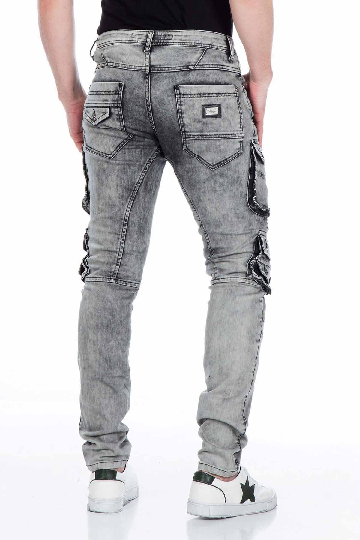 CD429 Jeans slim pour hommes avec poches cargo