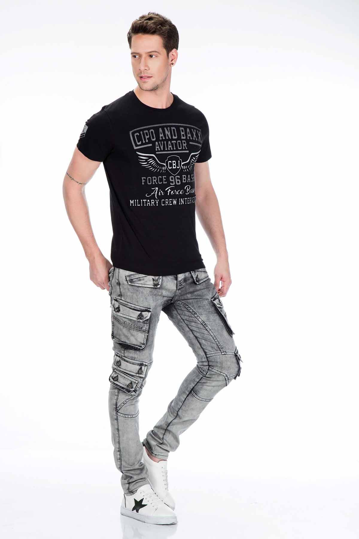 CD429 Jeans slim pour hommes avec poches cargo