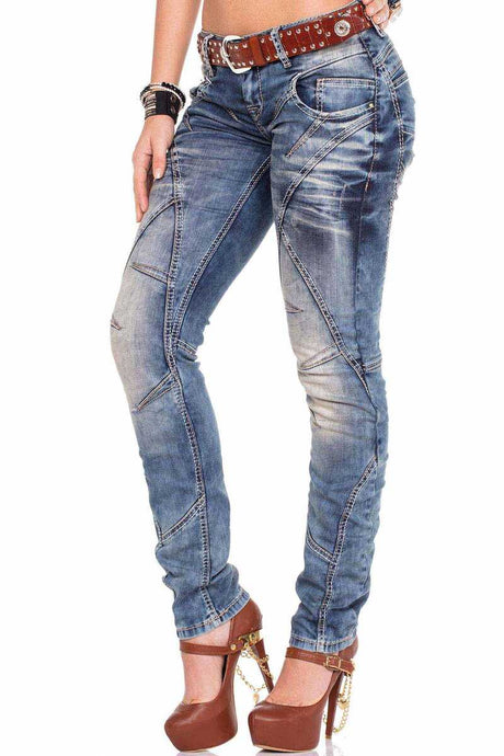 WD175 Jeans de ajuste delgado de mujeres con costuras decorativas en forma recta