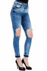 WD295 Damen Slim-Fit-Jeans mit coolen Cut-Outs in Hight Waist