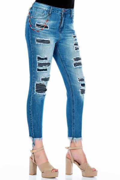 WD304 Damen bequeme Jeans mit besonderem Cut-Out-Look