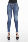 WD311 Women's Tube Jeans con una capatilla de botón extravagante en el ajuste delgado