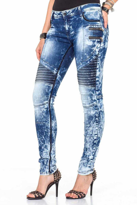 WD361 Women Jeans delgados con detalles de lavado de ácido de moda en ajuste delgado