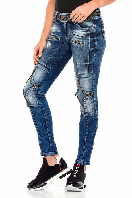 WD377 Women's Tube Jeans con muchas aplicaciones