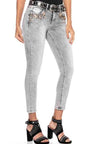 WD407 Donne jeans slim-fit con grandi rifiniture in pietra in magro