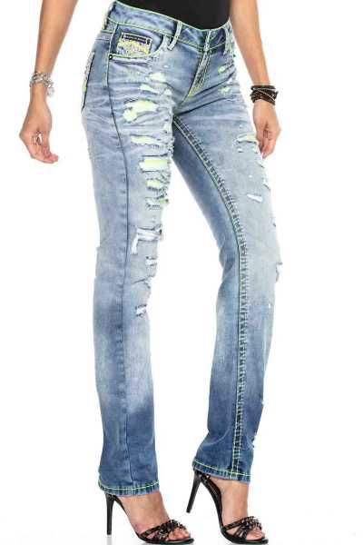 WD415 Damen bequeme Jeans mit Neon-Effekten