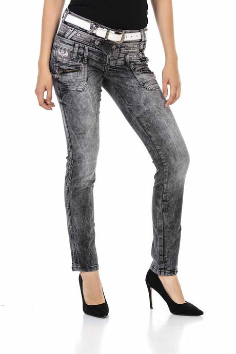 WD431 Jeans de tube féminin avec une double alliance à la mode