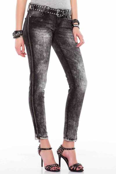 WD194 Femmes jeans Slim-Fit avec fermeture à glissière latérale