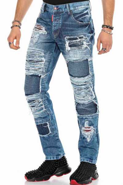 CD602 Heren comfortabele jeans in een opvallend crack -ontwerp
