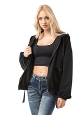 WL368 Damen Kapuzen Sweatjacke – Schwarze Zip-Hoodie mit Utility-Taschen & Oversized Fit | Funktionale Streetwear für Alltag & Freizeit