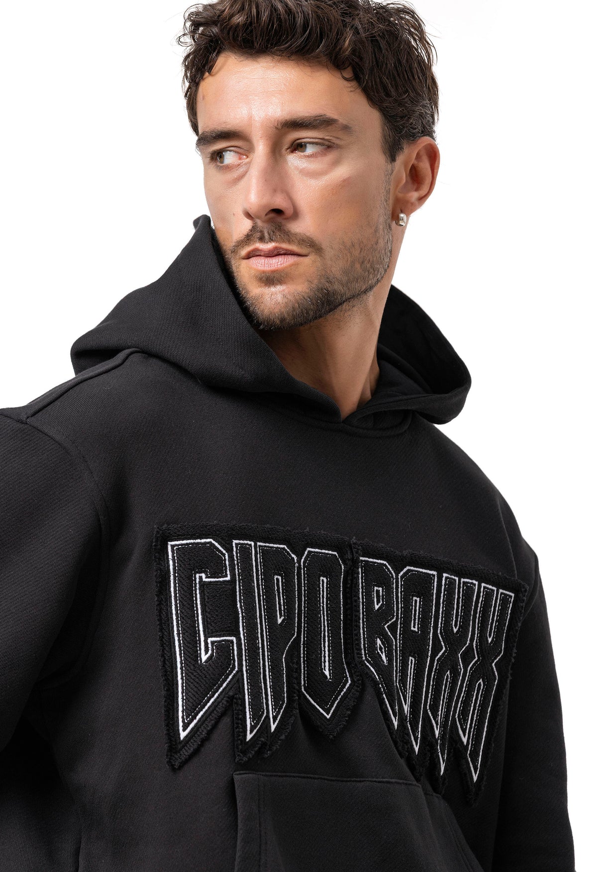 CL601 Herren Hoodie Sweatshirt – Schwarzer Kapuzenpullover mit „CIPO BAXX“ Frontprint & Kängurutasche | Urbaner Streetwear-Look für Alltag & Freizeit