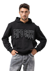 CL601 Herren Hoodie Sweatshirt – Schwarzer Kapuzenpullover mit „CIPO BAXX“ Frontprint & Kängurutasche | Urbaner Streetwear-Look für Alltag & Freizeit