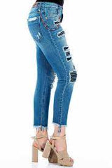 WD304 Damen bequeme Jeans mit besonderem Cut-Out-Look
