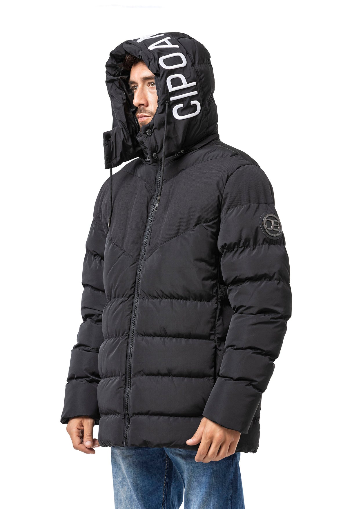 CM198 Men's winter jacket – Black | Long fit, warm padding & hood